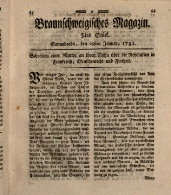 Braunschweigisches Magazin (Braunschweigische Anzeigen) Samstag 29. Januar 1791