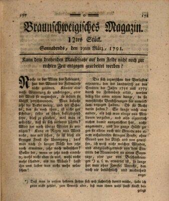 Braunschweigisches Magazin (Braunschweigische Anzeigen) Samstag 19. März 1791