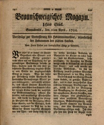 Braunschweigisches Magazin (Braunschweigische Anzeigen) Samstag 16. April 1791