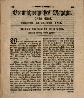 Braunschweigisches Magazin (Braunschweigische Anzeigen) Samstag 9. Juli 1791