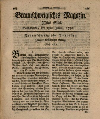 Braunschweigisches Magazin (Braunschweigische Anzeigen) Samstag 23. Juli 1791