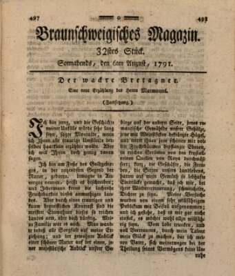 Braunschweigisches Magazin (Braunschweigische Anzeigen) Samstag 6. August 1791