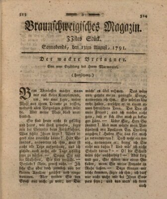 Braunschweigisches Magazin (Braunschweigische Anzeigen) Samstag 13. August 1791