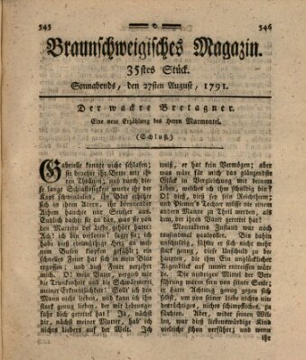 Braunschweigisches Magazin (Braunschweigische Anzeigen) Samstag 27. August 1791