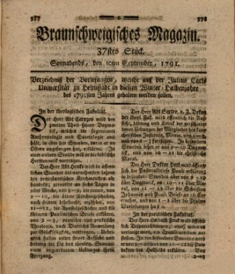 Braunschweigisches Magazin (Braunschweigische Anzeigen) Samstag 10. September 1791