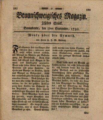 Braunschweigisches Magazin (Braunschweigische Anzeigen) Samstag 17. September 1791