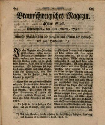 Braunschweigisches Magazin (Braunschweigische Anzeigen) Samstag 1. Oktober 1791