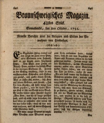 Braunschweigisches Magazin (Braunschweigische Anzeigen) Samstag 8. Oktober 1791