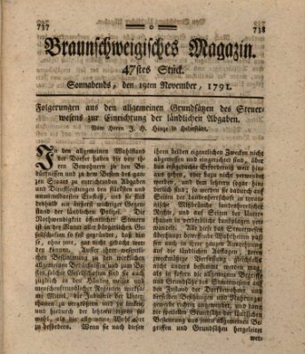 Braunschweigisches Magazin (Braunschweigische Anzeigen) Samstag 19. November 1791