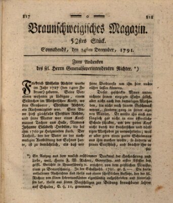 Braunschweigisches Magazin (Braunschweigische Anzeigen) Samstag 24. Dezember 1791