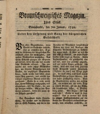 Braunschweigisches Magazin (Braunschweigische Anzeigen) Samstag 7. Januar 1792