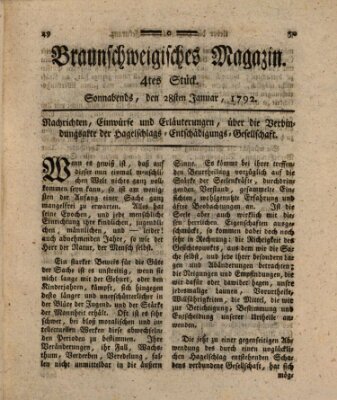 Braunschweigisches Magazin (Braunschweigische Anzeigen) Samstag 28. Januar 1792