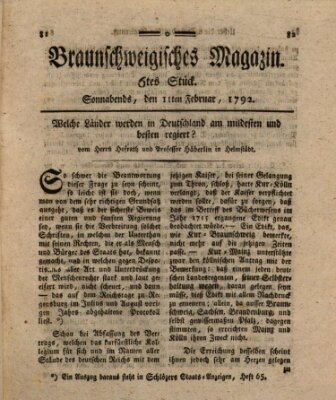 Braunschweigisches Magazin (Braunschweigische Anzeigen) Samstag 11. Februar 1792