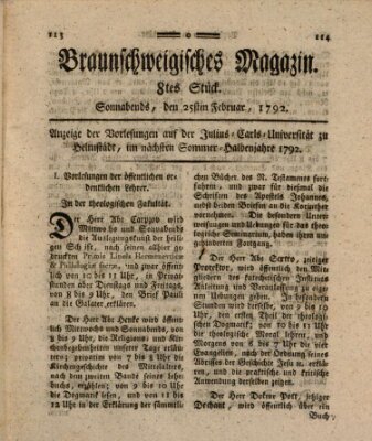 Braunschweigisches Magazin (Braunschweigische Anzeigen) Samstag 25. Februar 1792