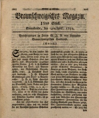 Braunschweigisches Magazin (Braunschweigische Anzeigen) Samstag 14. April 1792