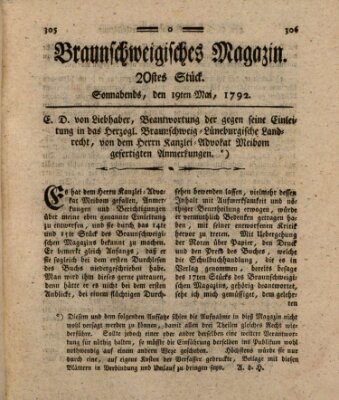 Braunschweigisches Magazin (Braunschweigische Anzeigen) Samstag 19. Mai 1792