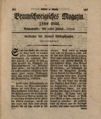 Braunschweigisches Magazin (Braunschweigische Anzeigen) Samstag 23. Juni 1792