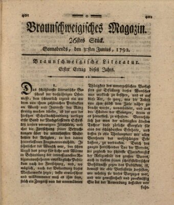 Braunschweigisches Magazin (Braunschweigische Anzeigen) Mittwoch 30. Juni 1790