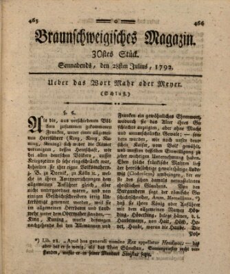 Braunschweigisches Magazin (Braunschweigische Anzeigen) Samstag 28. Juli 1792