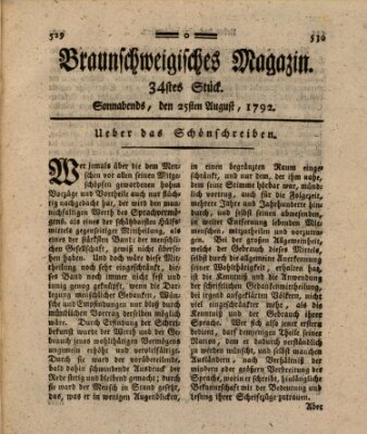 Braunschweigisches Magazin (Braunschweigische Anzeigen) Samstag 25. August 1792