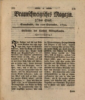 Braunschweigisches Magazin (Braunschweigische Anzeigen) Samstag 15. September 1792