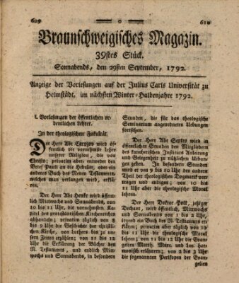 Braunschweigisches Magazin (Braunschweigische Anzeigen) Samstag 29. September 1792