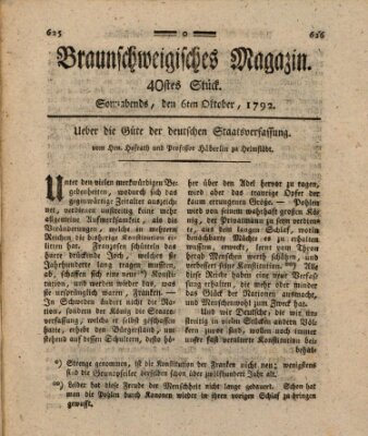 Braunschweigisches Magazin (Braunschweigische Anzeigen) Samstag 6. Oktober 1792