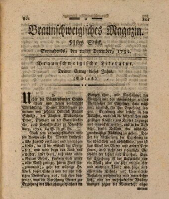 Braunschweigisches Magazin (Braunschweigische Anzeigen) Samstag 22. Dezember 1792