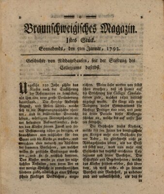 Braunschweigisches Magazin (Braunschweigische Anzeigen) Samstag 5. Januar 1793