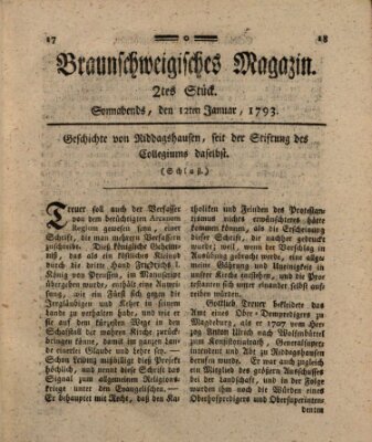 Braunschweigisches Magazin (Braunschweigische Anzeigen) Samstag 12. Januar 1793