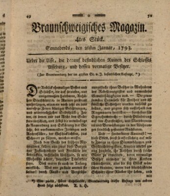 Braunschweigisches Magazin (Braunschweigische Anzeigen) Samstag 26. Januar 1793