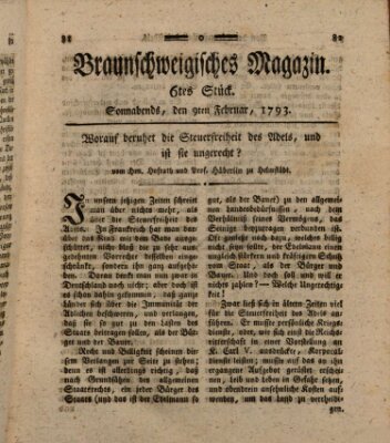 Braunschweigisches Magazin (Braunschweigische Anzeigen) Samstag 9. Februar 1793