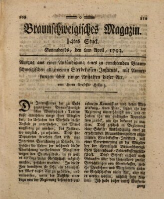 Braunschweigisches Magazin (Braunschweigische Anzeigen) Samstag 6. April 1793