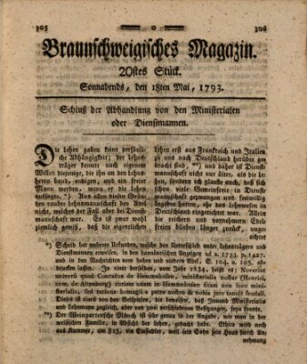 Braunschweigisches Magazin (Braunschweigische Anzeigen) Samstag 18. Mai 1793