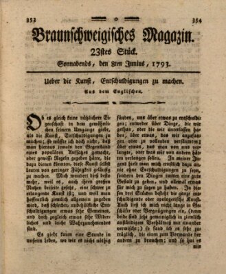 Braunschweigisches Magazin (Braunschweigische Anzeigen) Samstag 8. Juni 1793