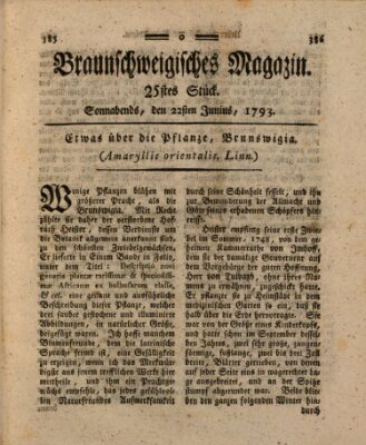 Braunschweigisches Magazin (Braunschweigische Anzeigen) Samstag 22. Juni 1793