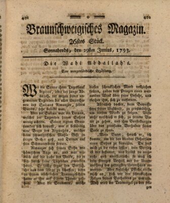 Braunschweigisches Magazin (Braunschweigische Anzeigen) Samstag 29. Juni 1793