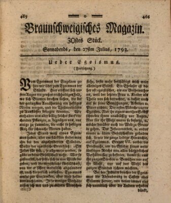 Braunschweigisches Magazin (Braunschweigische Anzeigen) Samstag 27. Juli 1793