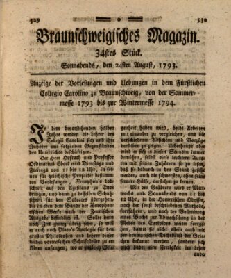 Braunschweigisches Magazin (Braunschweigische Anzeigen) Samstag 24. August 1793