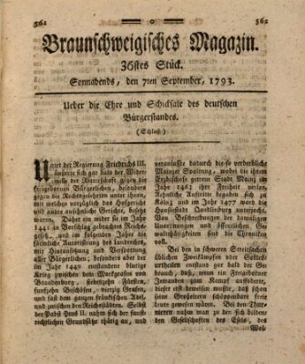 Braunschweigisches Magazin (Braunschweigische Anzeigen) Samstag 7. September 1793