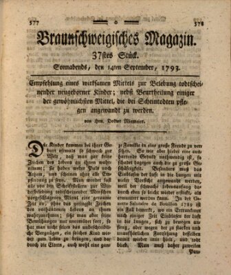 Braunschweigisches Magazin (Braunschweigische Anzeigen) Samstag 14. September 1793