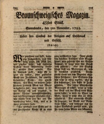 Braunschweigisches Magazin (Braunschweigische Anzeigen) Samstag 9. November 1793