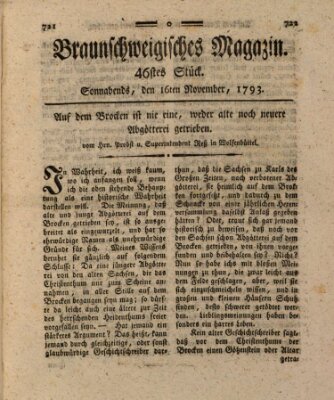 Braunschweigisches Magazin (Braunschweigische Anzeigen) Samstag 16. November 1793