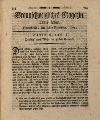 Braunschweigisches Magazin (Braunschweigische Anzeigen) Samstag 30. November 1793