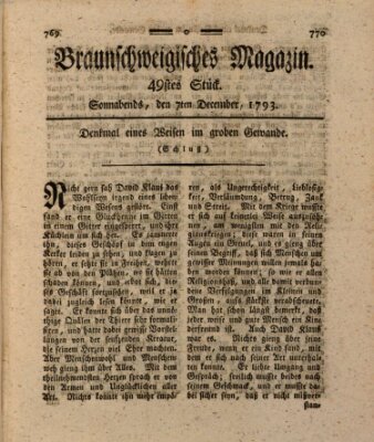 Braunschweigisches Magazin (Braunschweigische Anzeigen) Samstag 7. Dezember 1793