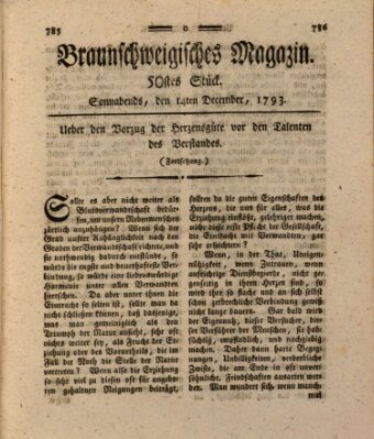 Braunschweigisches Magazin (Braunschweigische Anzeigen) Samstag 14. Dezember 1793