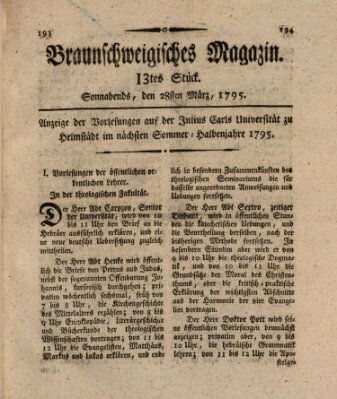 Braunschweigisches Magazin (Braunschweigische Anzeigen) Samstag 28. März 1795