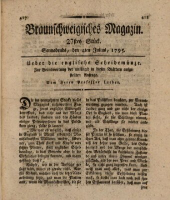 Braunschweigisches Magazin (Braunschweigische Anzeigen) Samstag 4. Juli 1795