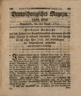 Braunschweigisches Magazin (Braunschweigische Anzeigen) Samstag 1. August 1795