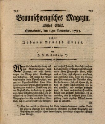 Braunschweigisches Magazin (Braunschweigische Anzeigen) Samstag 14. November 1795